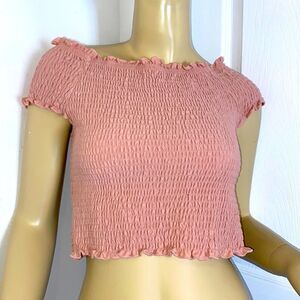 NEW Bongo Smocked Cropped Short Sleeve Junior L/XL Short Sleeve